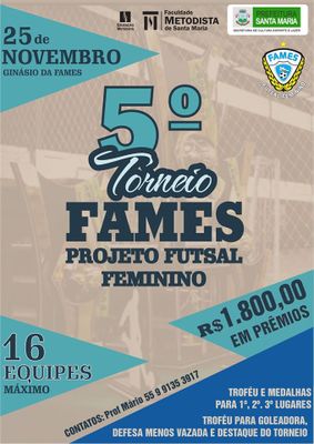 5º Torneio Futsal Feminino da FAMES será no dia 25 de novembro