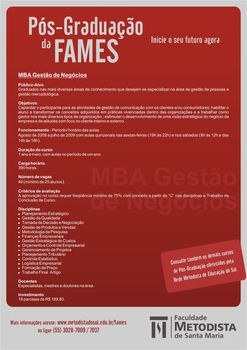 Curso de especialização em M.B.A Gestão de Negócios prorroga inscrições Curso de especialização em M.B.A Gestão de Negócios prorroga inscrições