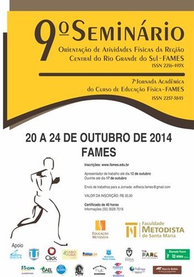 Inscrições abertas para o Seminário de Orientação de Atividades Físicas e Jornada Acadêmica do curso de Educação Física Inscrições abertas para o Seminário de Orientação de Atividades Físicas e Jornada Acadêmica do curso de Educação Física
