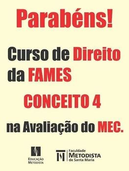 MEC avalia curso de Direito da FAMES e considera seu desempenho satisfatório MEC avalia curso de Direito da FAMES e considera seu desempenho satisfatório