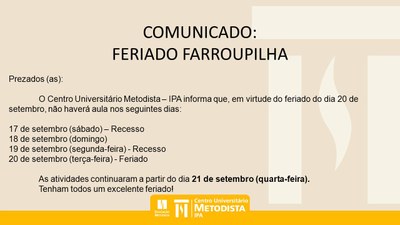 Comunicado - Feriado Farroupilha