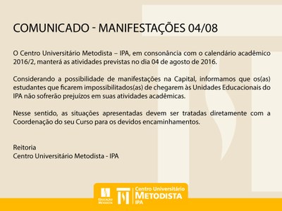 Comunicado- Manifestações 4/08