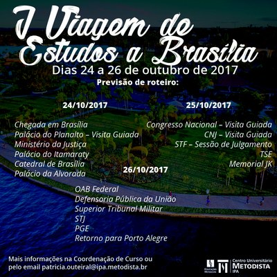 Curso de Direito realizará I Viagem de Estudos a Brasília