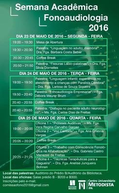 Programação da Semana Acadêmica do curso de Fonoaudiologia do IPA