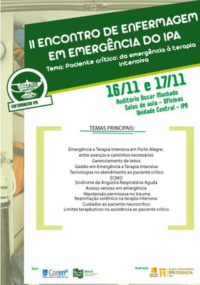 II Encontro de Enfermagem em Emergência e I Encontro de Enfermagem em Terapia Intensiva acontecem nesta quinta e sexta-feira no IPA