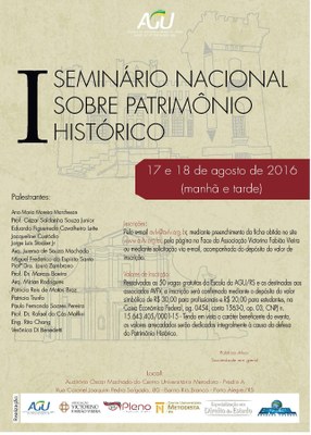 IPA sedia I Seminário Nacional sobre Patrimônio Histórico nos dias 17 e 18 de agosto