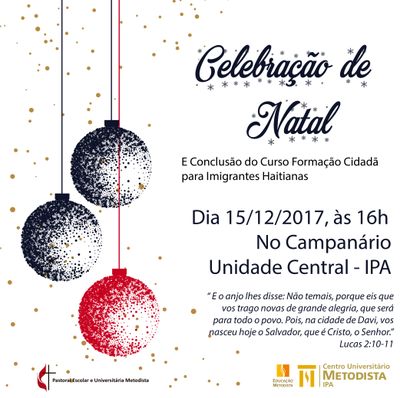 15/12- Celebração de Natal e Conclusão do Curso de Formação Cidadã para Imigrantes Haitianas