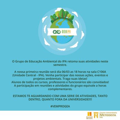 Grupo de Educação Ambiental retoma atividades nesta terça-feira (6)