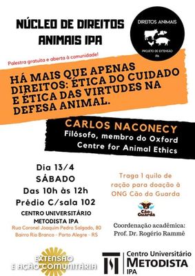 Núcleo de Direitos Animais do IPA promove palestra sobre ética no cuidado e defesa animal