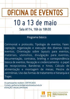 Curso de Turismo promove Oficina de Eventos gratuita!